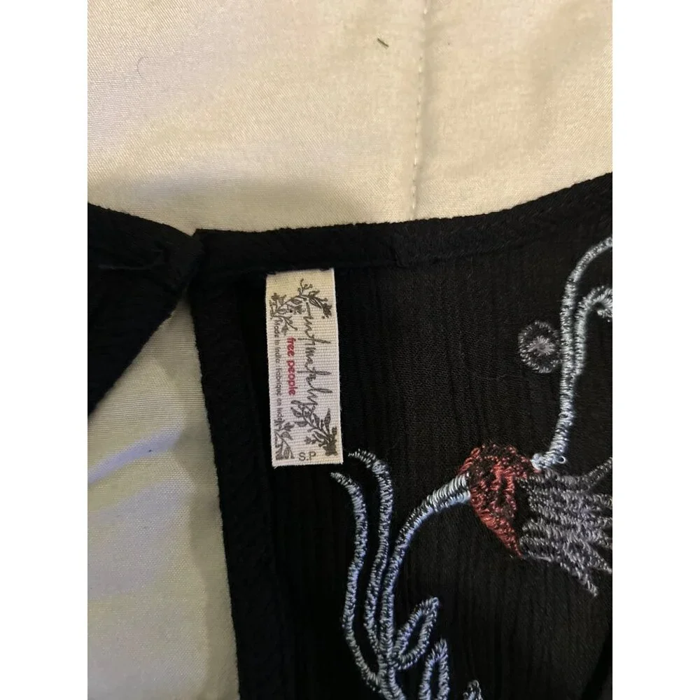 Intimately Free People Black Embroidered Boho Tassel Tunic Dress Sleeveless Keyh - Picture 5 of 16